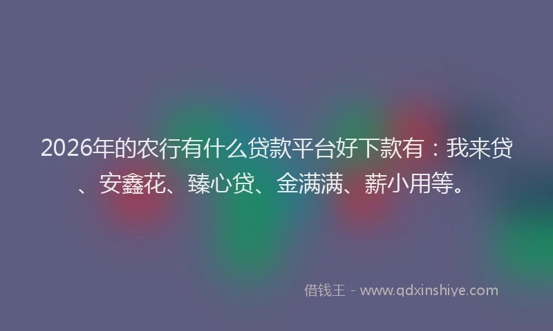 2026年的农行有什么贷款平台好下款有：我来贷、安鑫花、臻心贷、金满满、薪小用等。