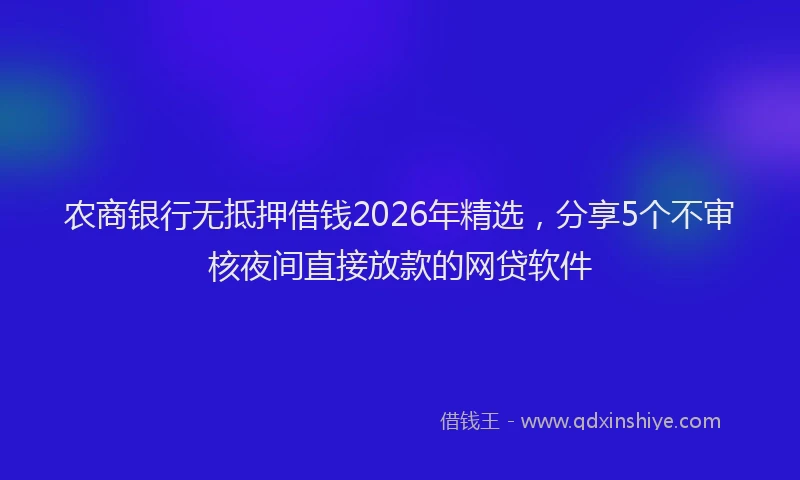 农商银行无抵押借钱2026年精选，分享5个不审核夜间直接放款的网贷软件