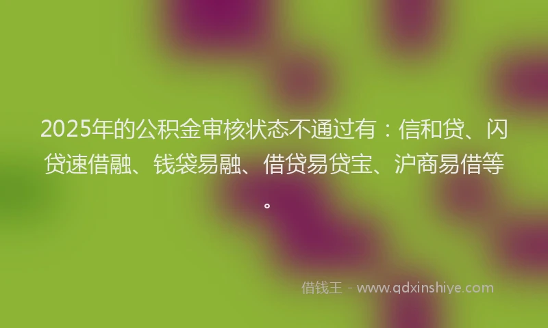 2025年的公积金审核状态不通过有：信和贷、闪贷速借融、钱袋易融、借贷易贷宝、沪商易借等。