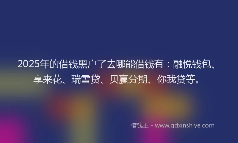 2025年的借钱黑户了去哪能借钱有：融悦钱包、享来花、瑞雪贷、贝赢分期、你我贷等。