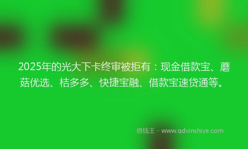 2025年的光大下卡终审被拒有:现金借款宝、蘑菇优选、桔多多、快捷宝融、借款宝速贷通等。