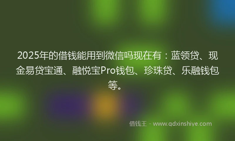 2025年的借钱能用到微信吗现在有：蓝领贷、现金易贷宝通、融悦宝Pro钱包、珍珠贷、乐融钱包等。