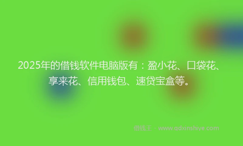 2025年的借钱软件电脑版有：盈小花、口袋花、享来花、信用钱包、速贷宝盒等。