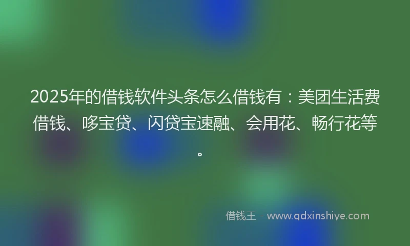 2025年的借钱软件头条怎么借钱有:美团生活费借钱、哆宝贷、闪贷宝速融、会用花、畅行花等。