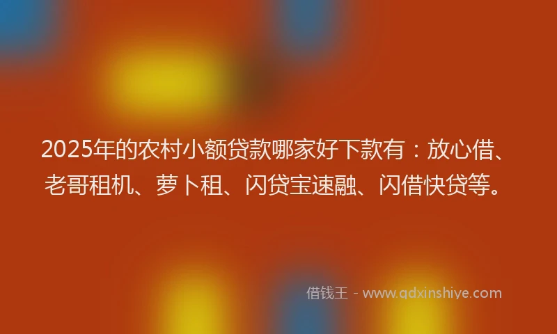 2025年的农村小额贷款哪家好下款有：放心借、老哥租机、萝卜租、闪贷宝速融、闪借快贷等。