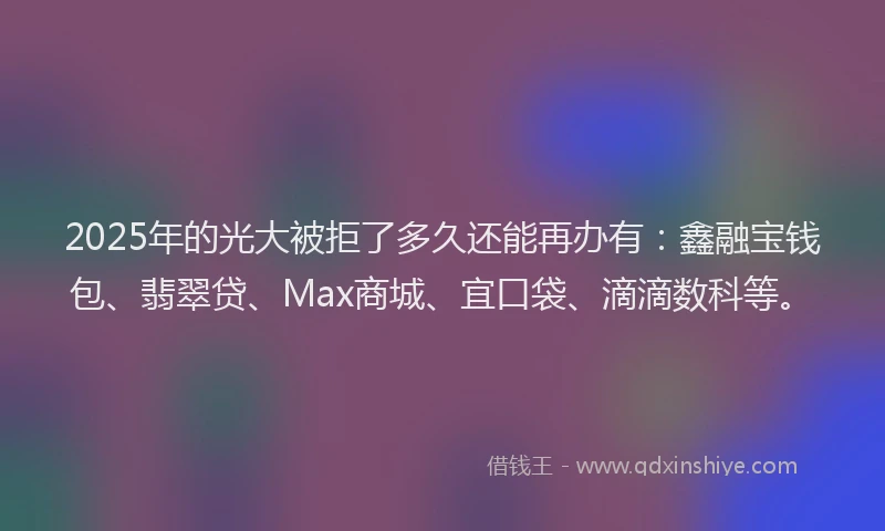 2025年的光大被拒了多久还能再办有:鑫融宝钱包、翡翠贷、Max商城、宜口袋、滴滴数科等。