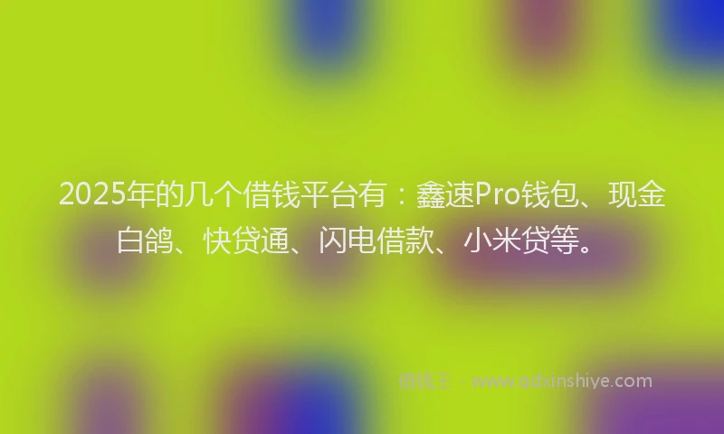 2025年的几个借钱平台有：鑫速Pro钱包、现金白鸽、快贷通、闪电借款、小米贷等。