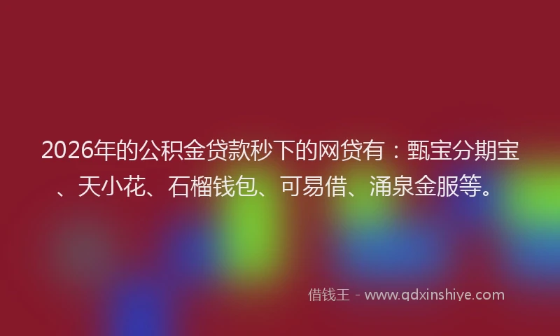 2026年的公积金贷款秒下的网贷有：甄宝分期宝、天小花、石榴钱包、可易借、涌泉金服等。