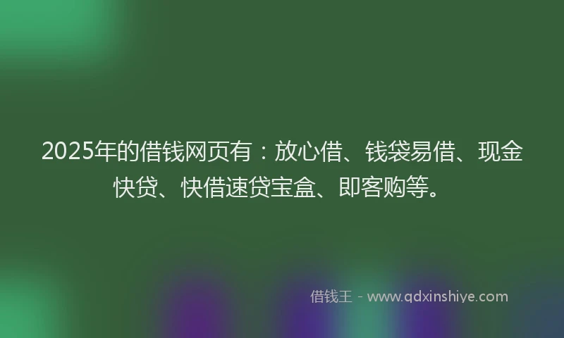 2025年的借钱网页有：放心借、钱袋易借、现金快贷、快借速贷宝盒、即客购等。