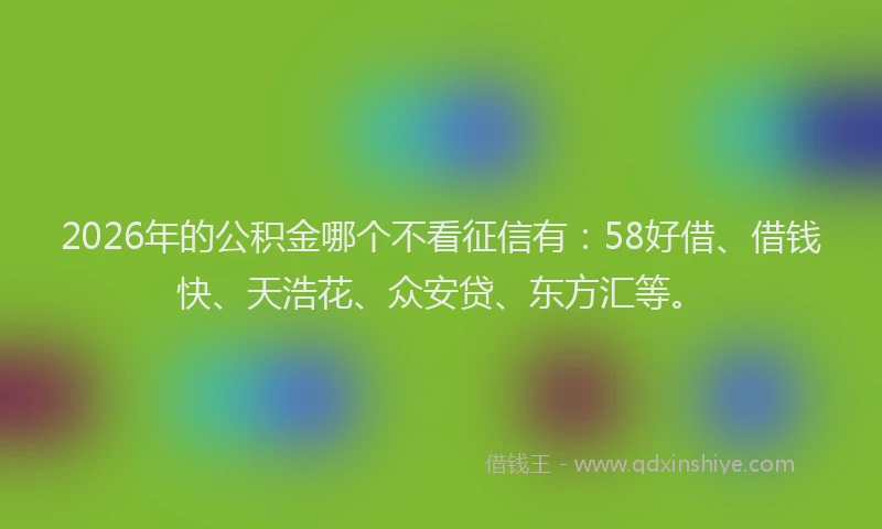 2026年的公积金哪个不看征信有：58好借、借钱快、天浩花、众安贷、东方汇等。