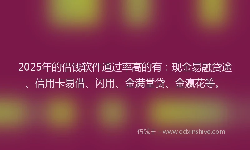 2025年的借钱软件通过率高的有：现金易融贷途、信用卡易借、闪用、金满堂贷、金瀛花等。
