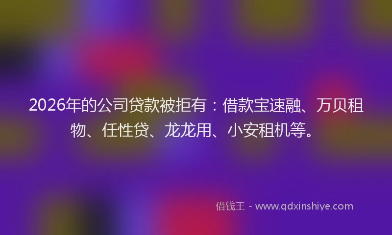 2026年的公司贷款被拒有：借款宝速融、万贝租物、任性贷、龙龙用、小安租机等。