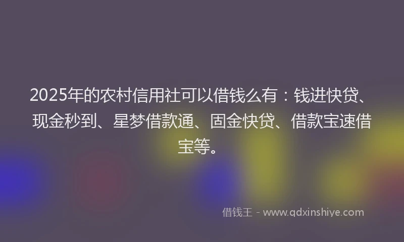 2025年的农村信用社可以借钱么有:钱进快贷、现金秒到、星梦借款通、固金快贷、借款宝速借宝等。