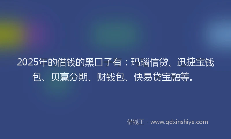 2025年的借钱的黑口子有:玛瑙信贷、迅捷宝钱包、贝赢分期、财钱包、快易贷宝融等。
