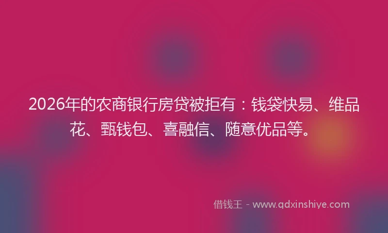 2026年的农商银行房贷被拒有:钱袋快易、维品花、甄钱包、喜融信、随意优品等。