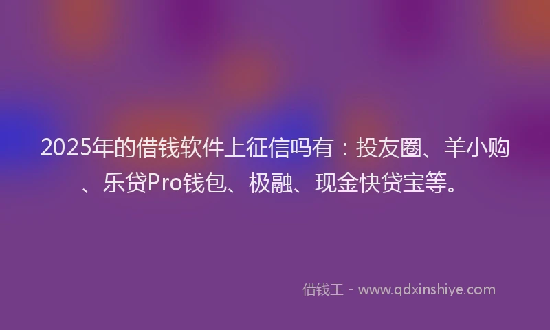 2025年的借钱软件上征信吗有：投友圈、羊小购、乐贷Pro钱包、极融、现金快贷宝等。