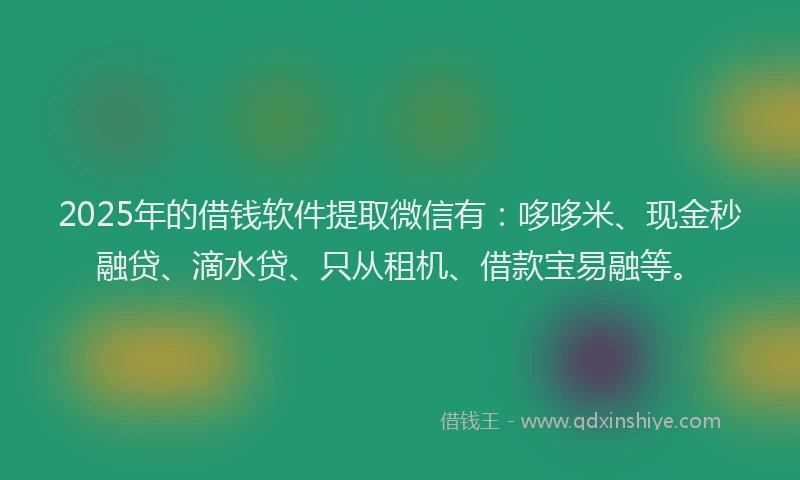 2025年的借钱软件提取微信有：哆哆米、现金秒融贷、滴水贷、只从租机、借款宝易融等。