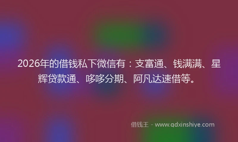 2026年的借钱私下微信有:支富通、钱满满、星辉贷款通、哆哆分期、阿凡达速借等。