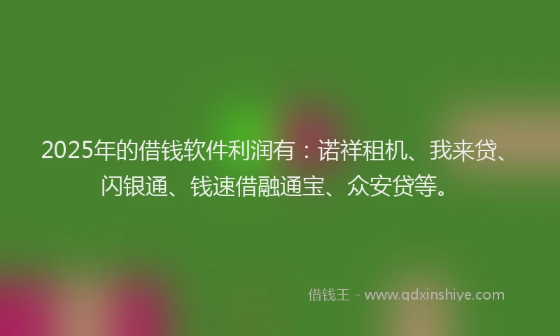 2025年的借钱软件利润有：诺祥租机、我来贷、闪银通、钱速借融通宝、众安贷等。