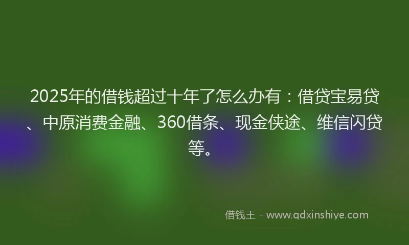 2025年的借钱超过十年了怎么办有：借贷宝易贷、中原消费金融、360借条、现金侠途、维信闪贷等。
