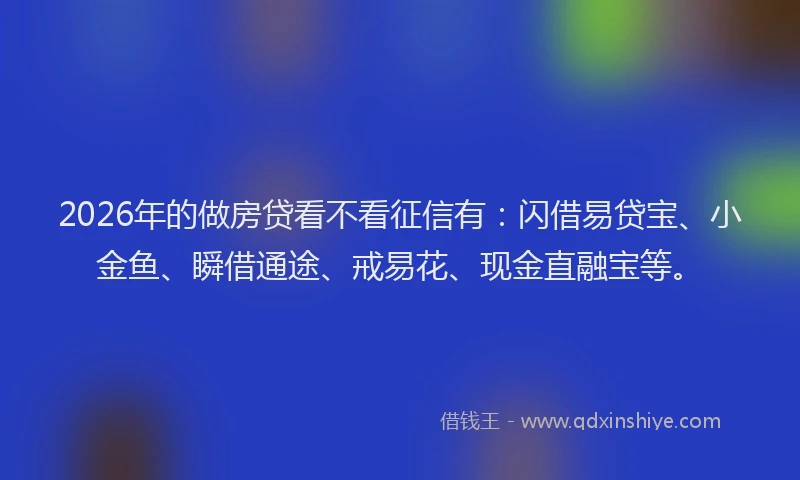 2026年的做房贷看不看征信有：闪借易贷宝、小金鱼、瞬借通途、戒易花、现金直融宝等。