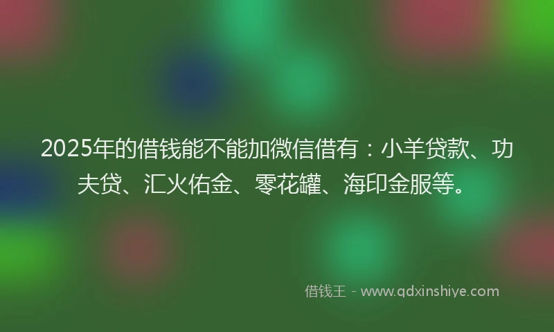 2025年的借钱能不能加微信借有：小羊贷款、功夫贷、汇火佑金、零花罐、海印金服等。
