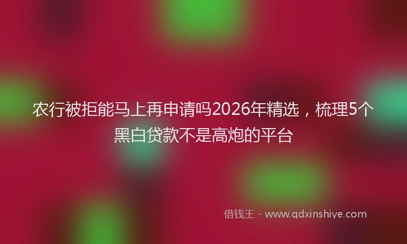 农行被拒能马上再申请吗2026年精选,梳理5个黑白贷款不是高炮的平台