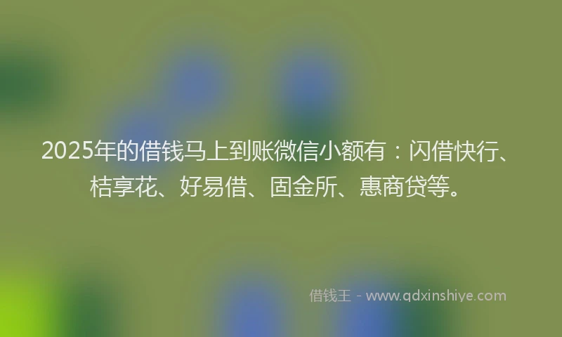 2025年的借钱马上到账微信小额有：闪借快行、桔享花、好易借、固金所、惠商贷等。