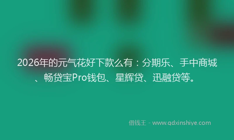 2026年的元气花好下款么有：分期乐、手中商城、畅贷宝Pro钱包、星辉贷、迅融贷等。