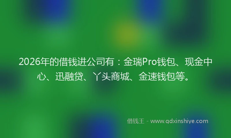 2026年的借钱进公司有:金瑞Pro钱包、现金中心、迅融贷、丫头商城、金速钱包等。