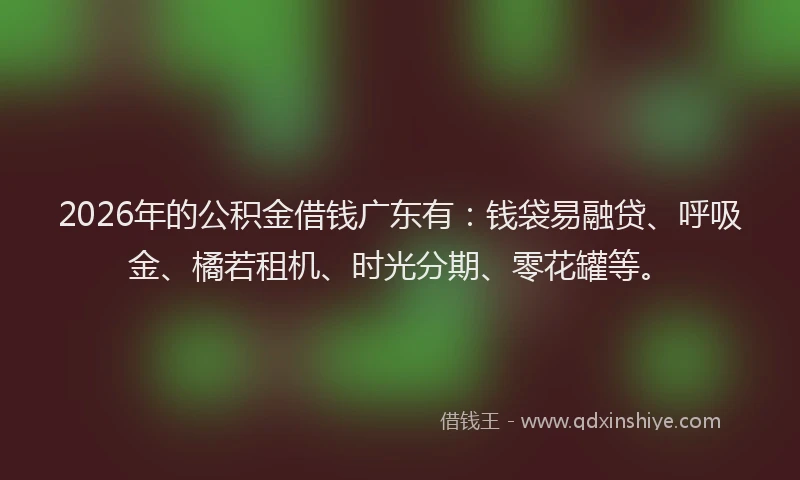 2026年的公积金借钱广东有：钱袋易融贷、呼吸金、橘若租机、时光分期、零花罐等。
