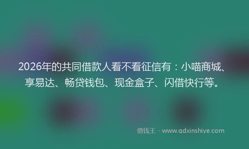 2026年的共同借款人看不看征信有：小喵商城、享易达、畅贷钱包、现金盒子、闪借快行等。