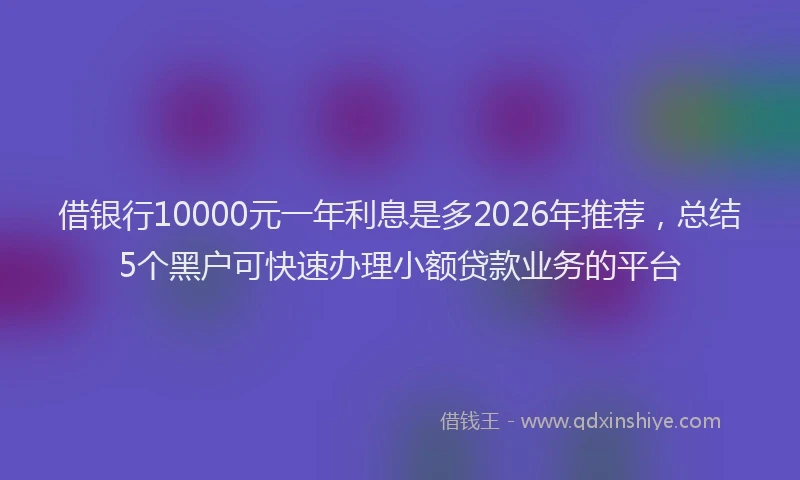 借银行10000元一年利息是多2026年推荐,总结5个黑户可快速办理小额贷款业务的平台