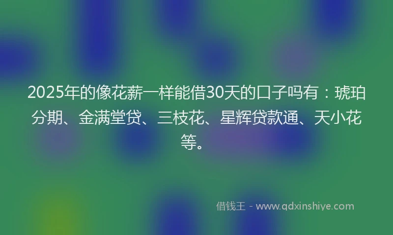 2025年的像花薪一样能借30天的口子吗有:琥珀分期、金满堂贷、三枝花、星辉贷款通、天小花等。