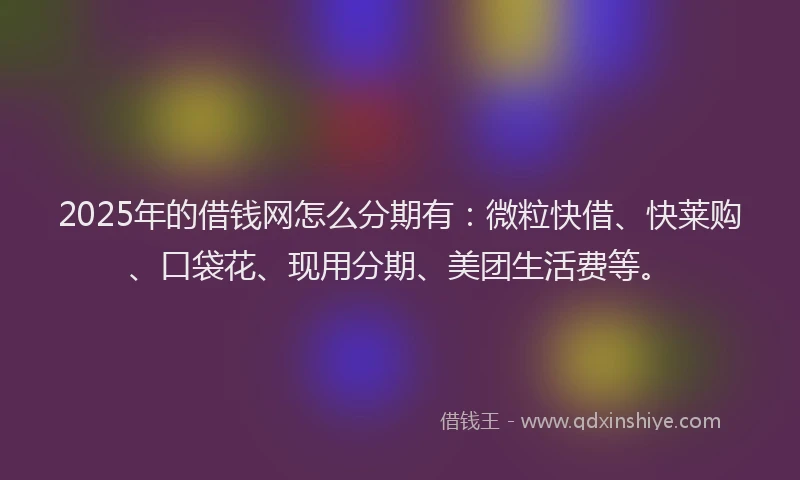 2025年的借钱网怎么分期有:微粒快借、快莱购、口袋花、现用分期、美团生活费等。