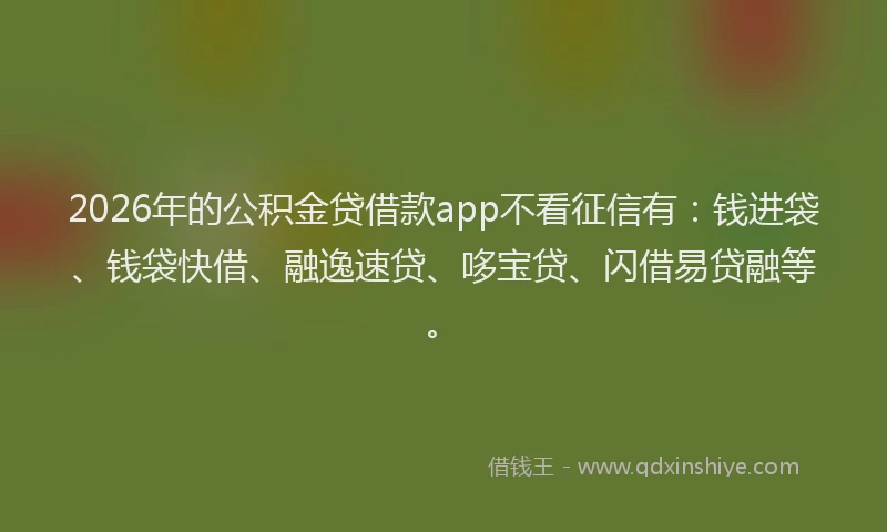 2026年的公积金贷借款app不看征信有：钱进袋、钱袋快借、融逸速贷、哆宝贷、闪借易贷融等。