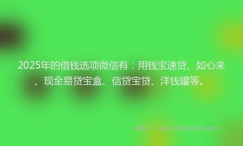 2025年的借钱选项微信有：用钱宝速贷、如心来、现金易贷宝盒、信贷宝贷、洋钱罐等。