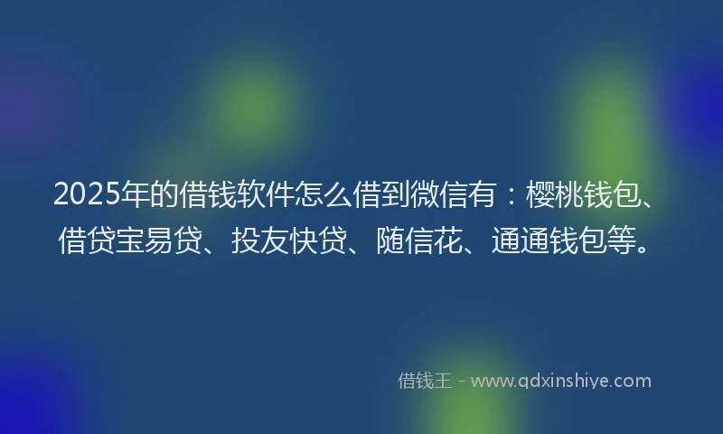 2025年的借钱软件怎么借到微信有:樱桃钱包、借贷宝易贷、投友快贷、随信花、通通钱包等。