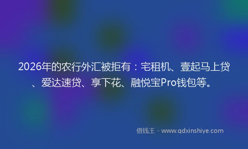 2026年的农行外汇被拒有：宅租机、壹起马上贷、爱达速贷、享下花、融悦宝Pro钱包等。