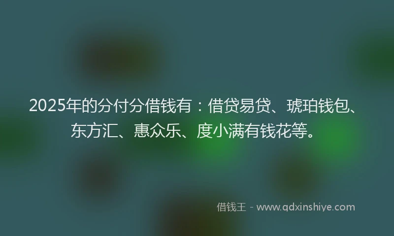 2025年的分付分借钱有:借贷易贷、琥珀钱包、东方汇、惠众乐、度小满有钱花等。