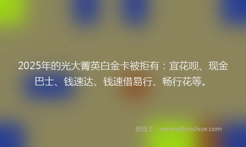 2025年的光大菁英白金卡被拒有：宜花呗、现金巴士、钱速达、钱速借易行、畅行花等。
