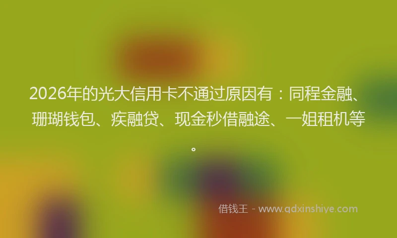 2026年的光大信用卡不通过原因有:同程金融、珊瑚钱包、疾融贷、现金秒借融途、一姐租机等。