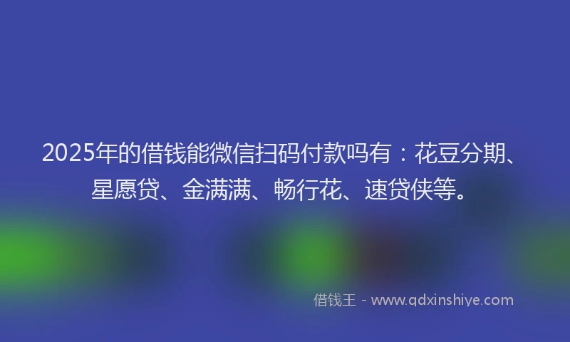 2025年的借钱能微信扫码付款吗有：花豆分期、星愿贷、金满满、畅行花、速贷侠等。