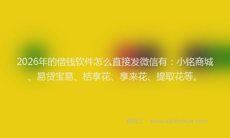 2026年的借钱软件怎么直接发微信有：小铭商城、易贷宝易、桔享花、享来花、提取花等。
