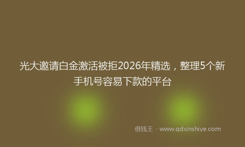 光大邀请白金激活被拒2026年精选，整理5个新手机号容易下款的平台