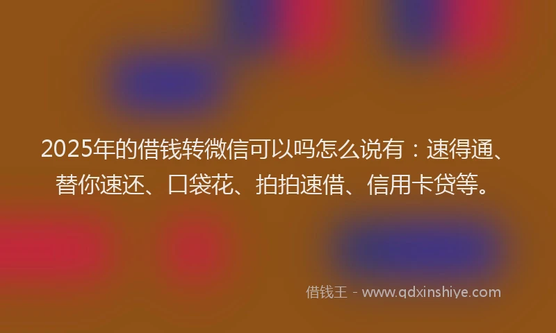 2025年的借钱转微信可以吗怎么说有：速得通、替你速还、口袋花、拍拍速借、信用卡贷等。