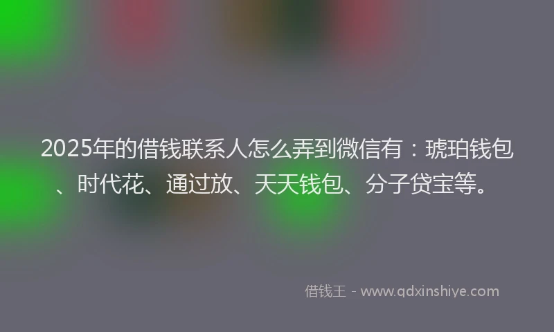 2025年的借钱联系人怎么弄到微信有：琥珀钱包、时代花、通过放、天天钱包、分子贷宝等。