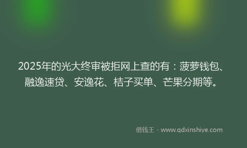 2025年的光大终审被拒网上查的有：菠萝钱包、融逸速贷、安逸花、桔子买单、芒果分期等。