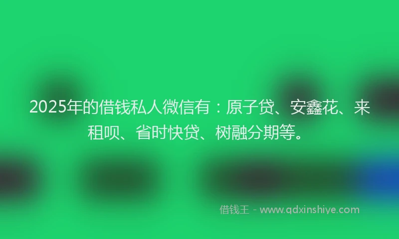 2025年的借钱私人微信有:原子贷、安鑫花、来租呗、省时快贷、树融分期等。