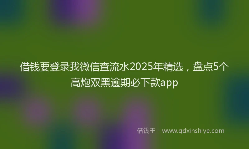借钱要登录我微信查流水2025年精选，盘点5个高炮双黑逾期必下款app